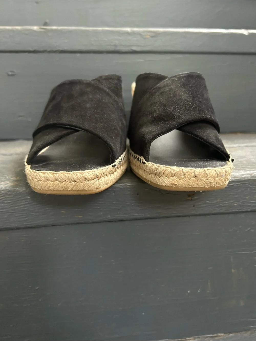 Vince “Gaelan” Square  Toe Crisscross Espadrille Wedge Sandals